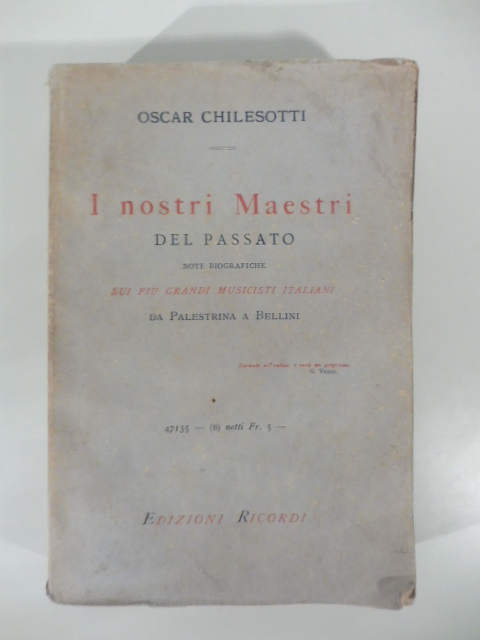 I nostri maestri del passato. Note biografiche sui più grandi musicisti italiani da Palestrina a Bellini di Oscar Chilesotti
